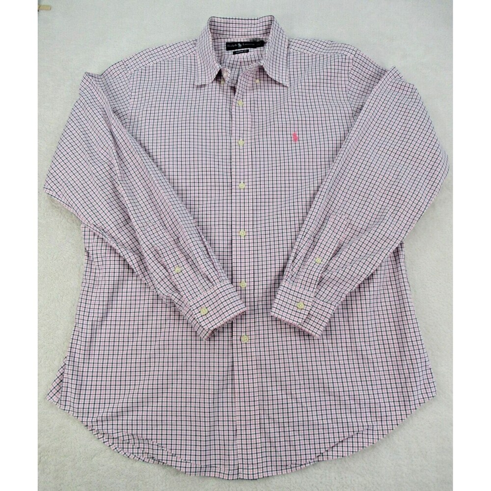 Ralph Lauren Men's 16.5  34/35 Classic Fit Long Slv Shirt Plaid Pink Pony Black